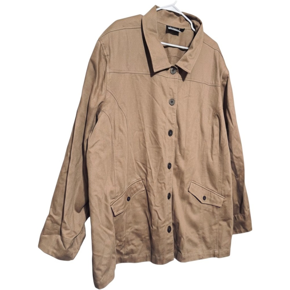 Added Dimensions Catherines Tan Khaki Button Front Utility Jacket Plus Size 5X